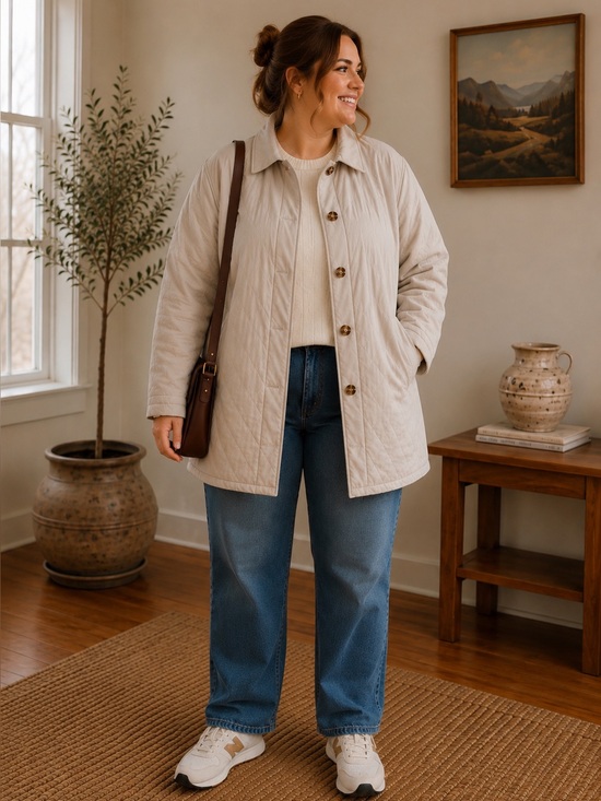 Orvis Jackets & Blazers - Orvis Quilted Jacket Womens XL Beige Button Front Lightweight Coat Pockets